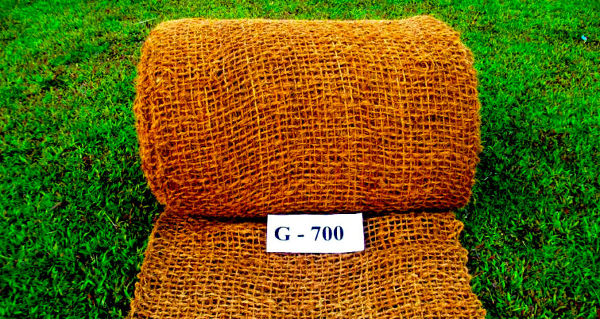 Coir Geotextiles are natural, biodegradable erosion-control mats made from high-strength coconut fibre, designed for soil stabilization, erosion prevention, and land rehabilitation. These eco-friendly mats regulate water flow, prevent soil displacement, and support vegetation growth by protecting exposed soil surfaces while allowing water infiltration. They are widely used on slopes, riverbanks, canals, drainage channels, road embankments, construction sites, and landscaping projects. The porous structure of coir geotextiles traps soil particles while encouraging seed germination and deep root establishment, improving long-term soil stability and structure. Unlike synthetic alternatives, coir geotextiles gradually biodegrade over time, enriching the soil with organic matter and leaving no harmful residues. Their high tensile strength, durability, and resistance to heavy rainfall, UV exposure, and waterlogged conditions ensure reliable performance in both rural and urban environments. Coir geotextiles are available mainly under three standard grades to suit different application requirements: 400 GSM – Suitable for light erosion control, landscaping, gentle slopes, and temporary soil protection. 700 GSM – Ideal for moderate erosion control, canal banks, road embankments, and vegetation establishment on slopes. 900 GSM – Designed for heavy-duty applications such as riverbanks, steep slopes, coastal areas, and high-rainfall zones requiring maximum strength and durability. Cost-effective, easy to install, and environmentally responsible, coir geotextiles provide a sustainable solution for civil engineering, ecological restoration, and green infrastructure projects focused on long-term soil protection and environmental balance.